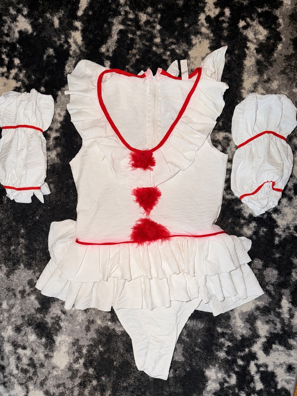 Women’s Halloween Clown Costume Size S/M – White & Red Ruffle One Piece